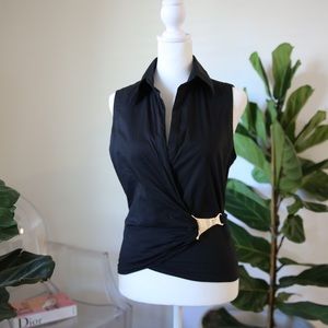 Versace couture black top with side buckle. Size 42 Pd $680